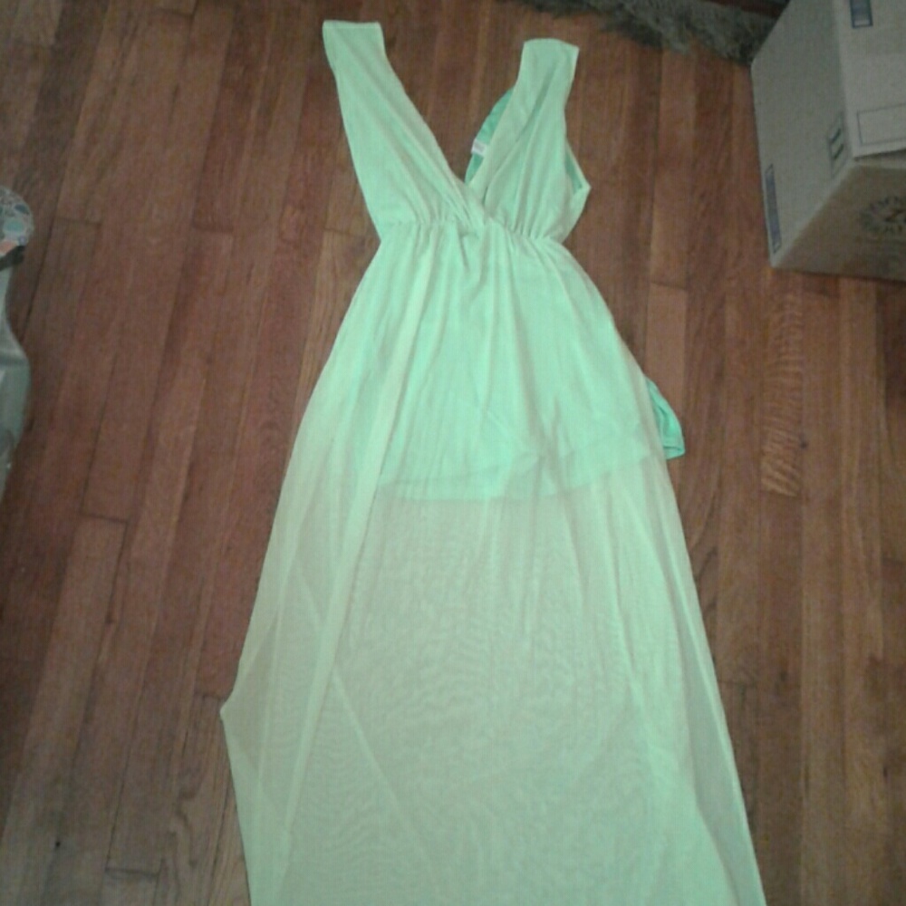 Lime green romper with sheer skirt