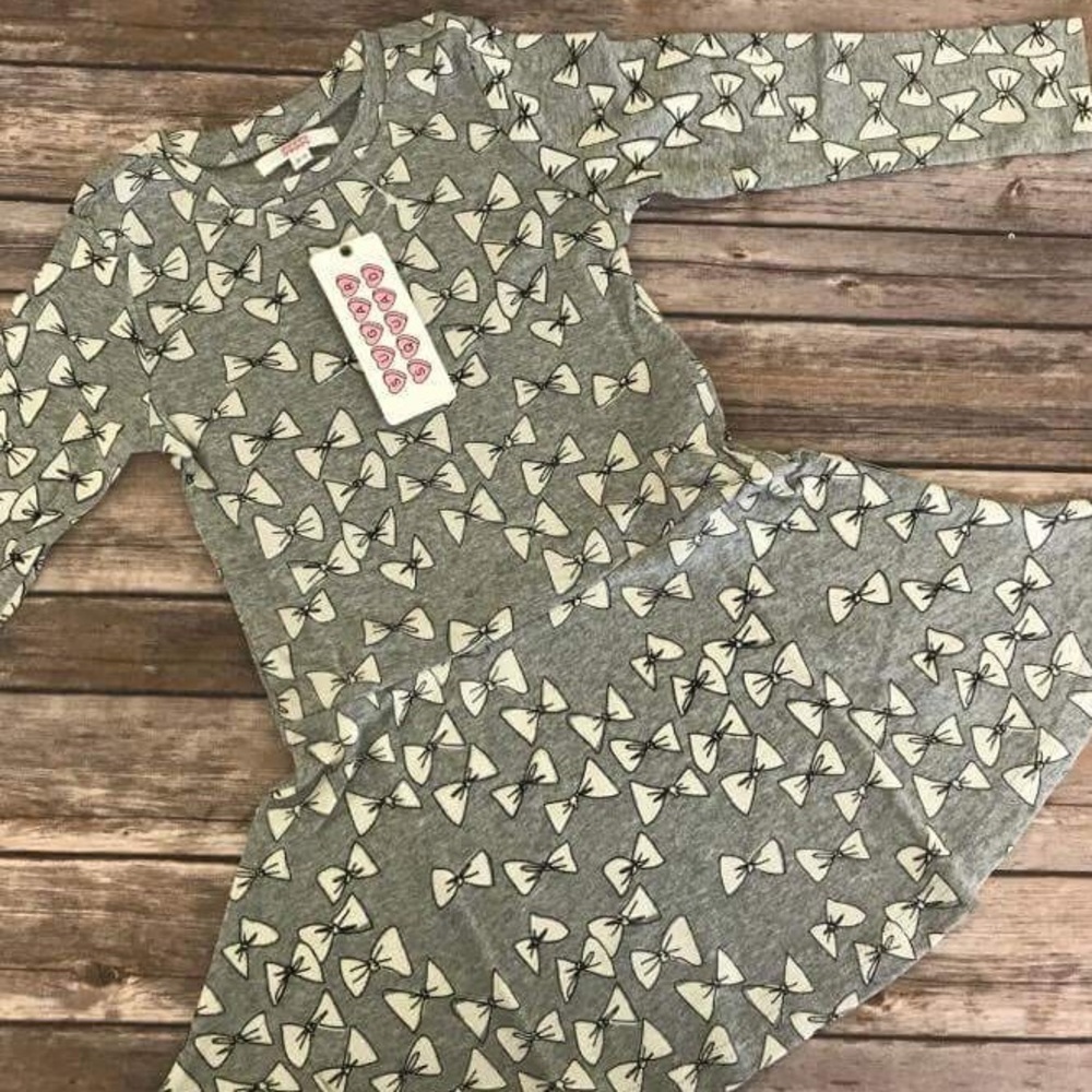 Bow Dress Little Girls 2T 3T 4T 5 6 7 8 Gray White
