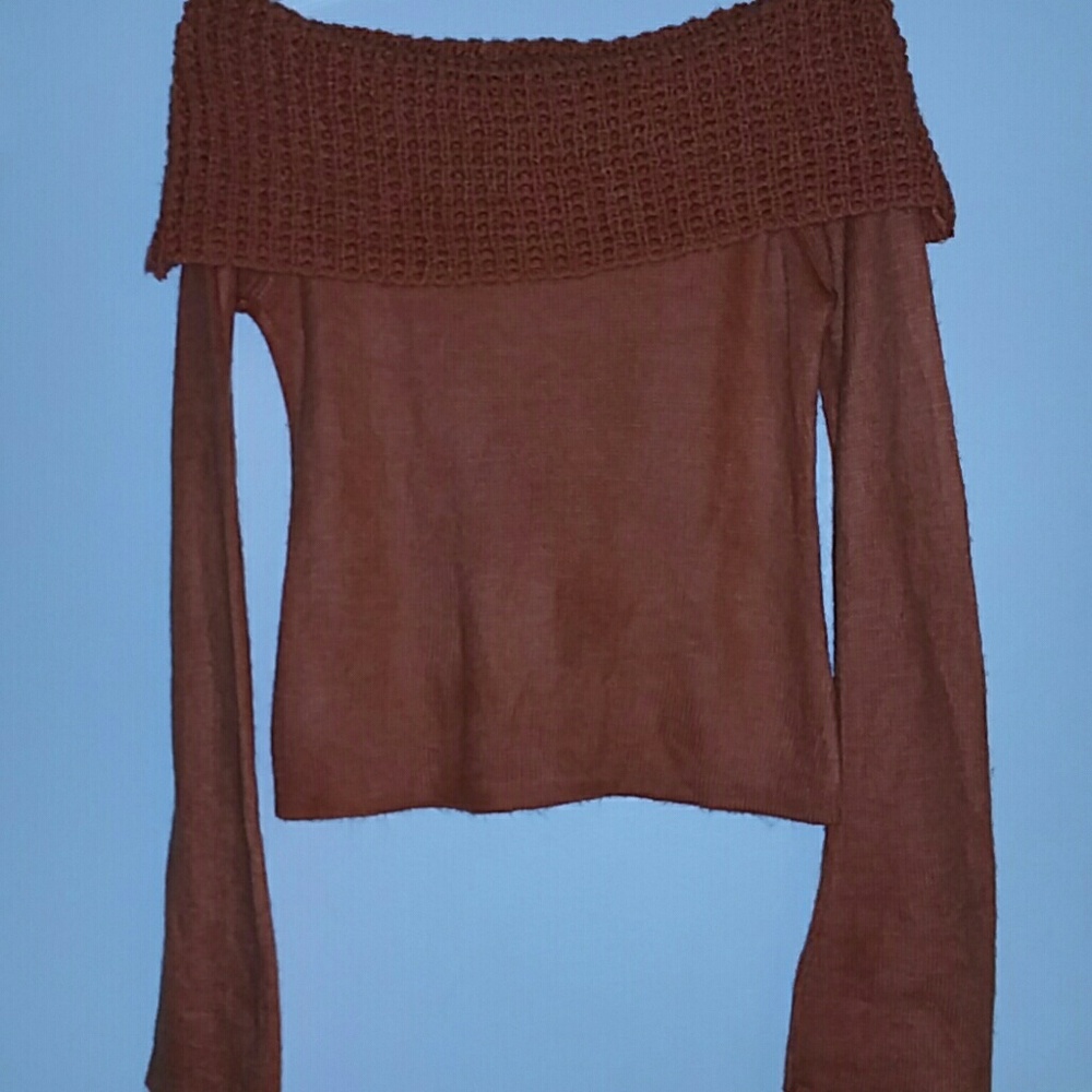 Orange Off Shoulder Knitted Sweater