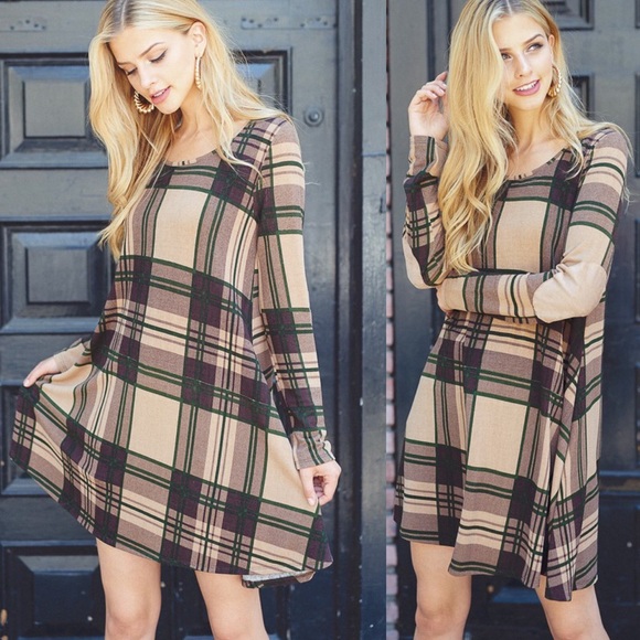 PRICE FIRM - Plaid Knit Swing Dress - Picture 2 of 4