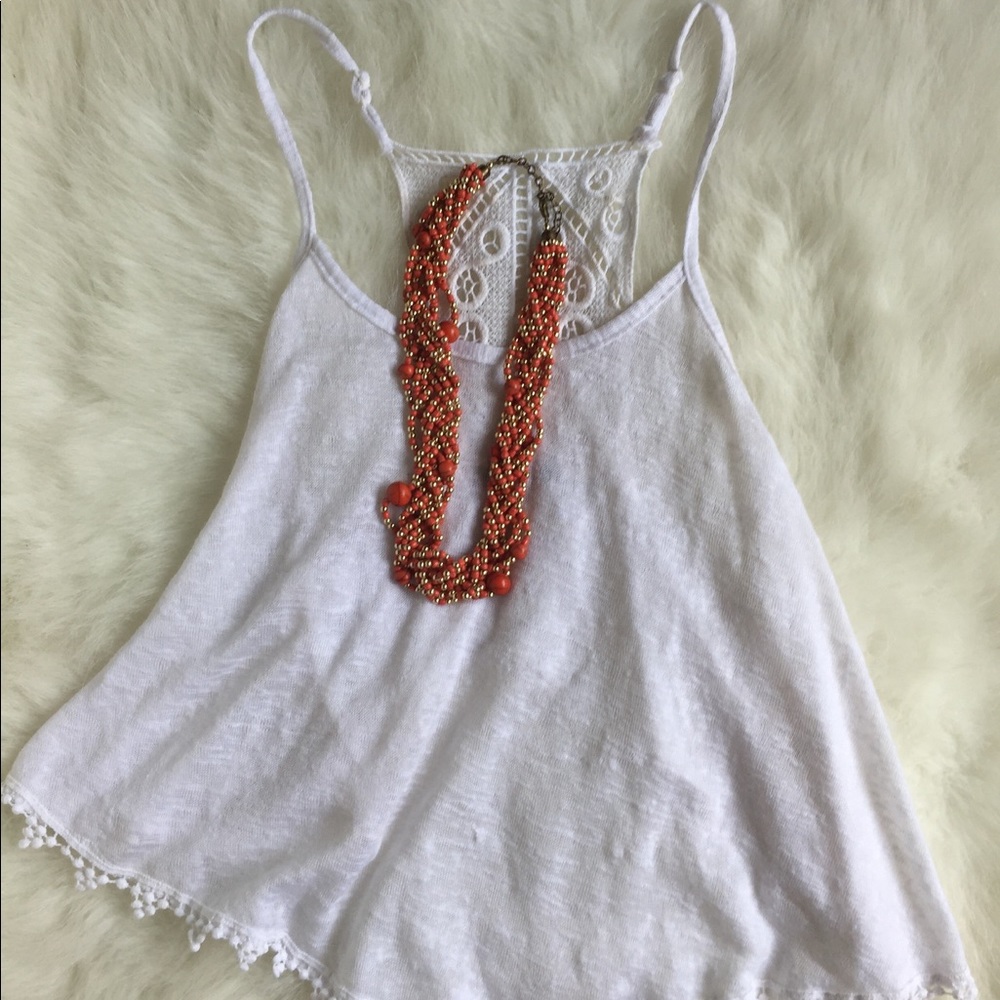 White Crop Top Tank with Crocheted Back