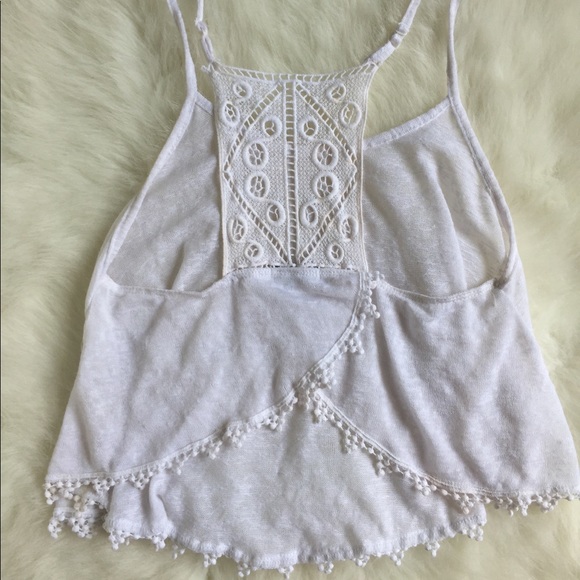 White Crop Top Tank with Crocheted Back - Picture 2 of 3
