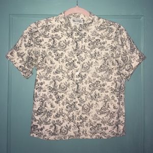 Vintage Boxy Button-Up with Toile pattern
