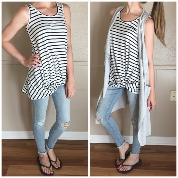 LAST ITEM▫Ivory and Black Striped Knot Tank - Picture 3 of 5