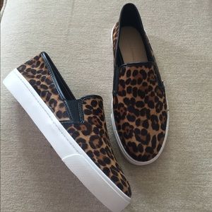 New leather calf hair leopard slip on sneakers