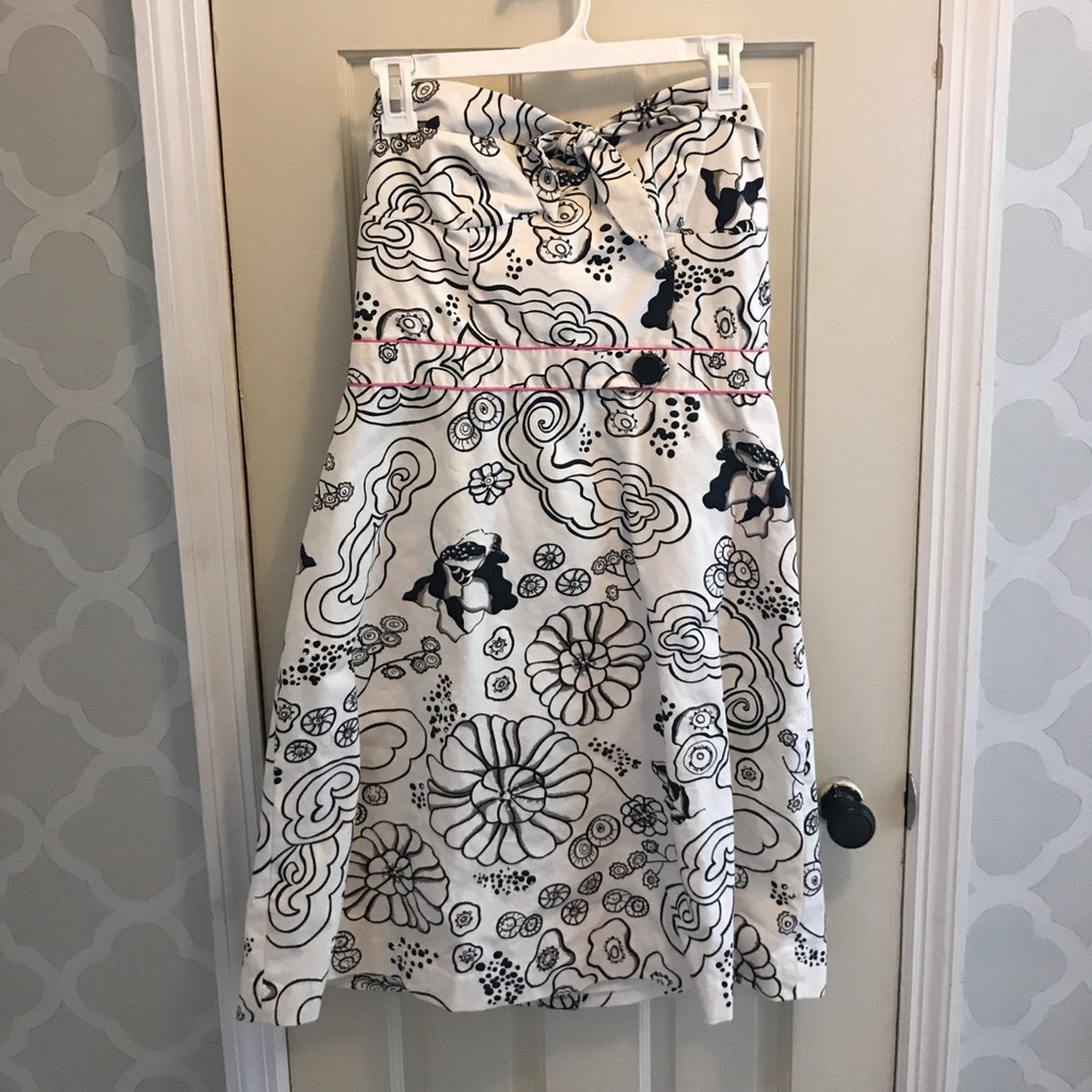 Tibi black-and-white print strapless dress bow 8