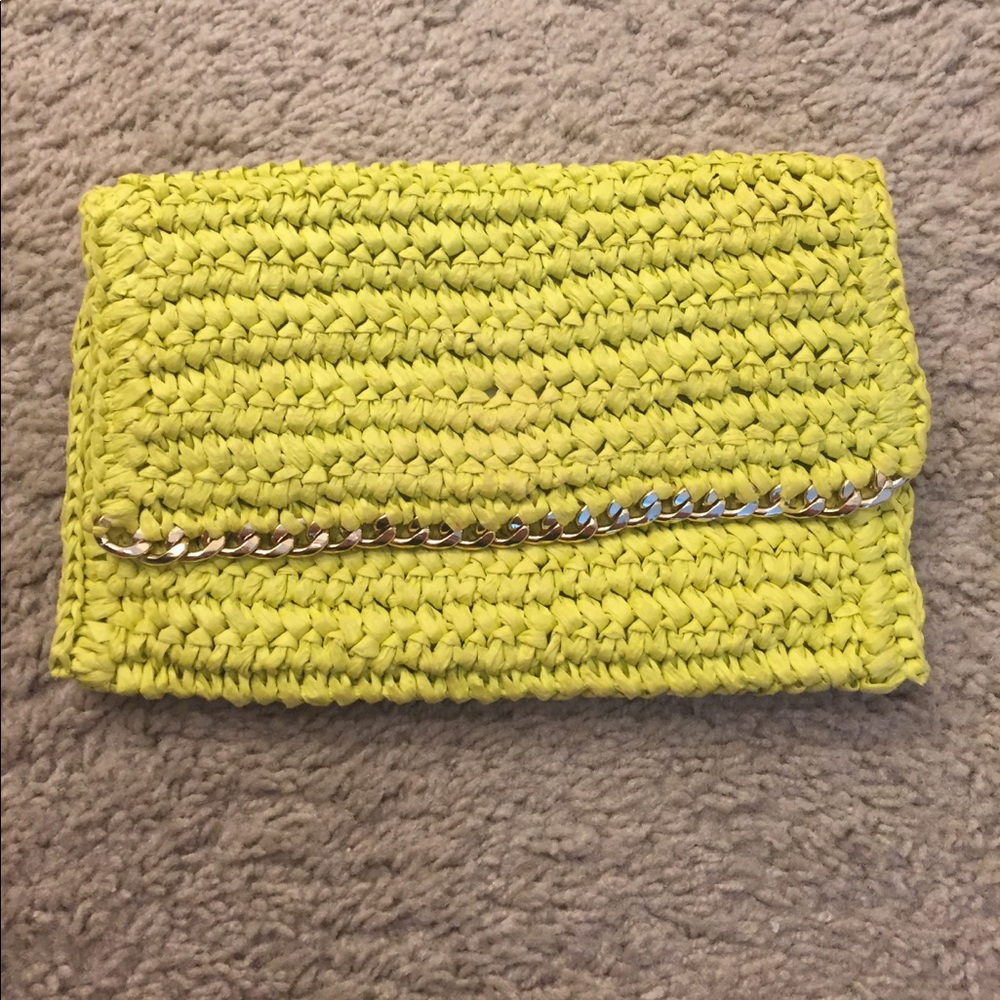 H&M yellow and gold straw clutch