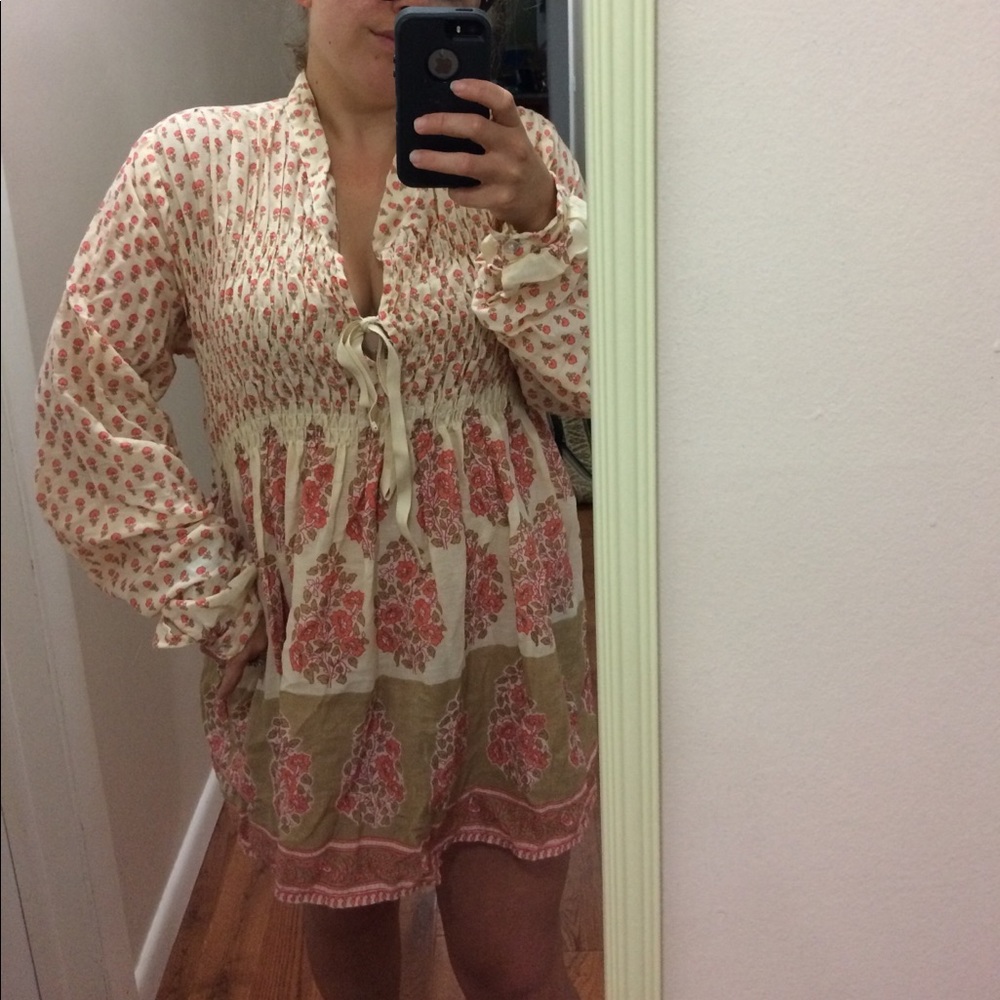 OAK Gypsy boho airy smocked tunic dress