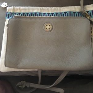 Tory Burch pebbled grey/gold crossbody