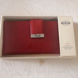 New fossil red leather checkbook clutch
