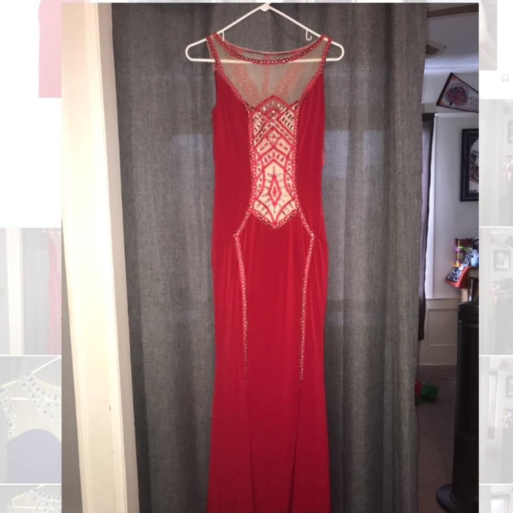 Jovani Red beaded long gown sz 4