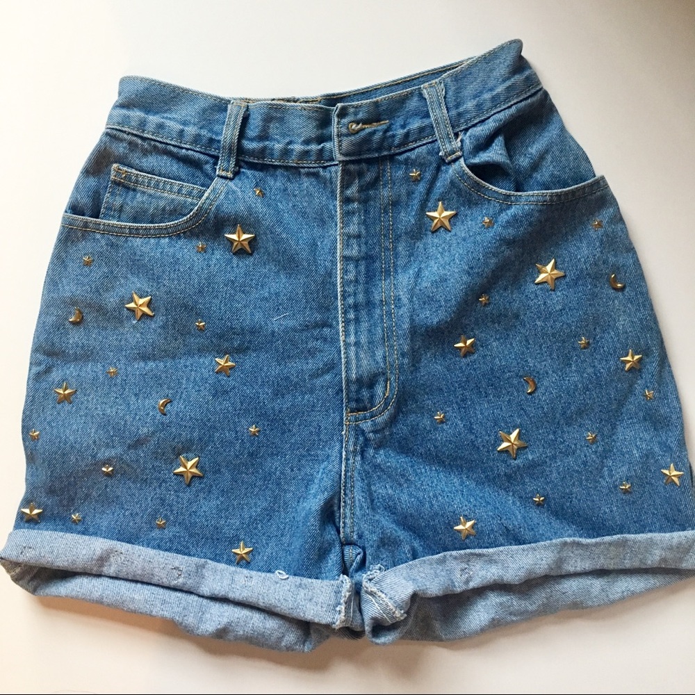 Vintage High Waisted Studded Denim Shorts