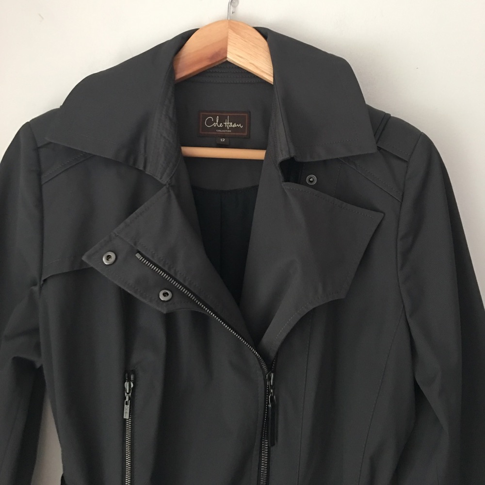 Cole Haan Gray Moto Trench Coat - Picture 2 of 8