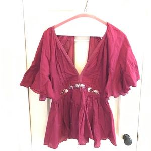 Free people magenta embroidered top M