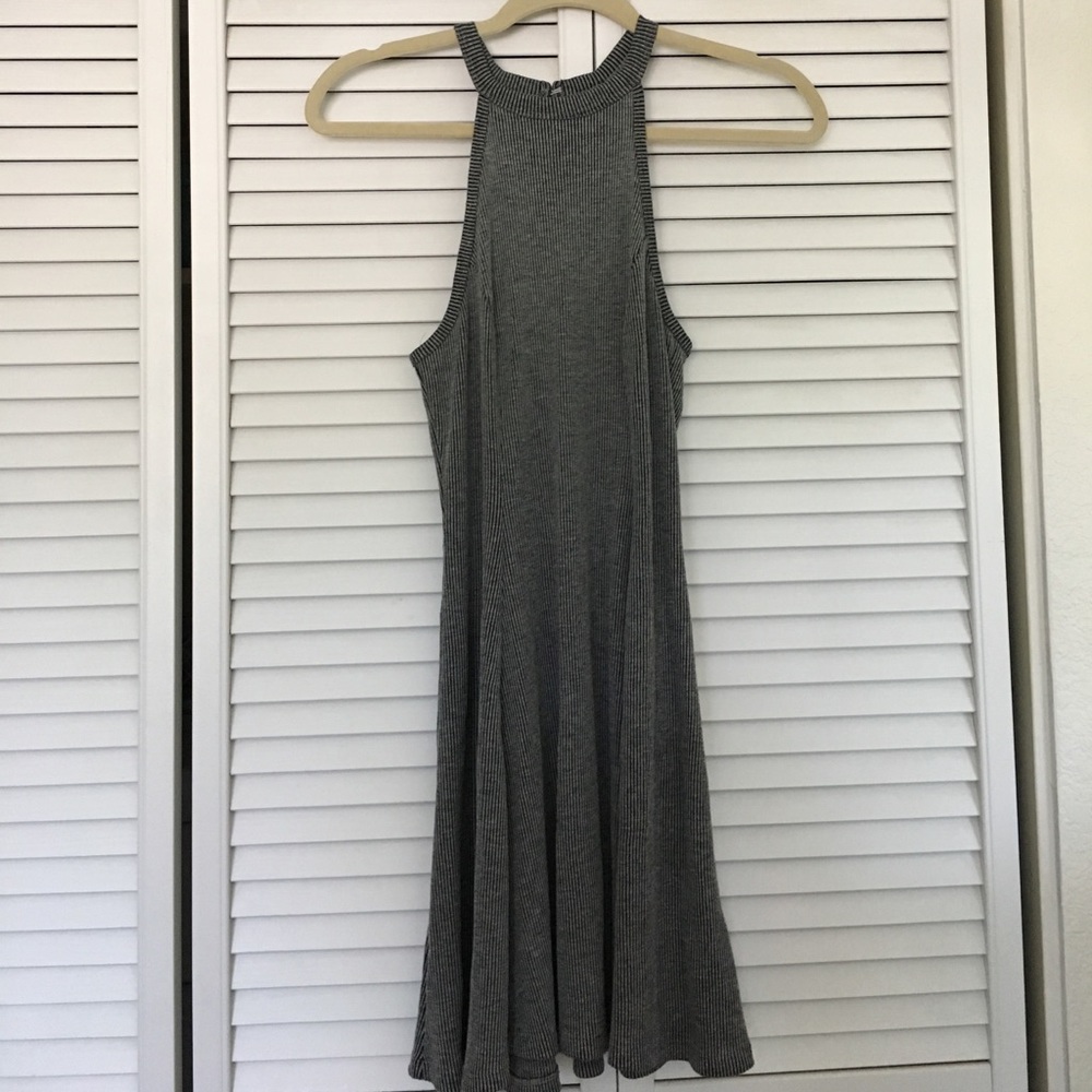 gray ribbed high neck dress