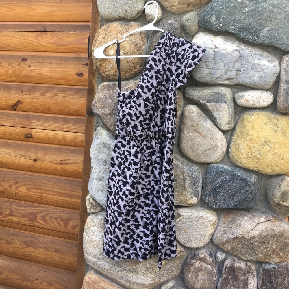Barneys silk cheetah print off the shoulder dress