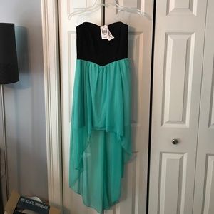 High low strapless dress