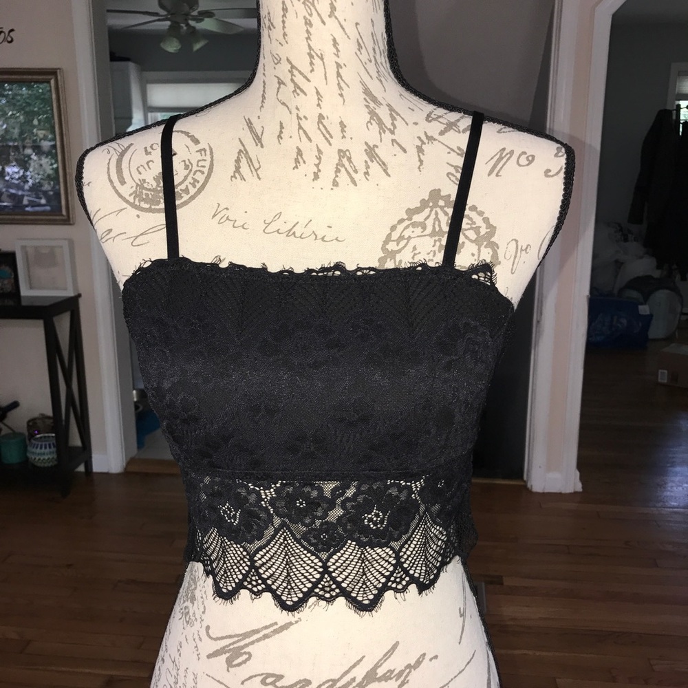Black lingerie crop top