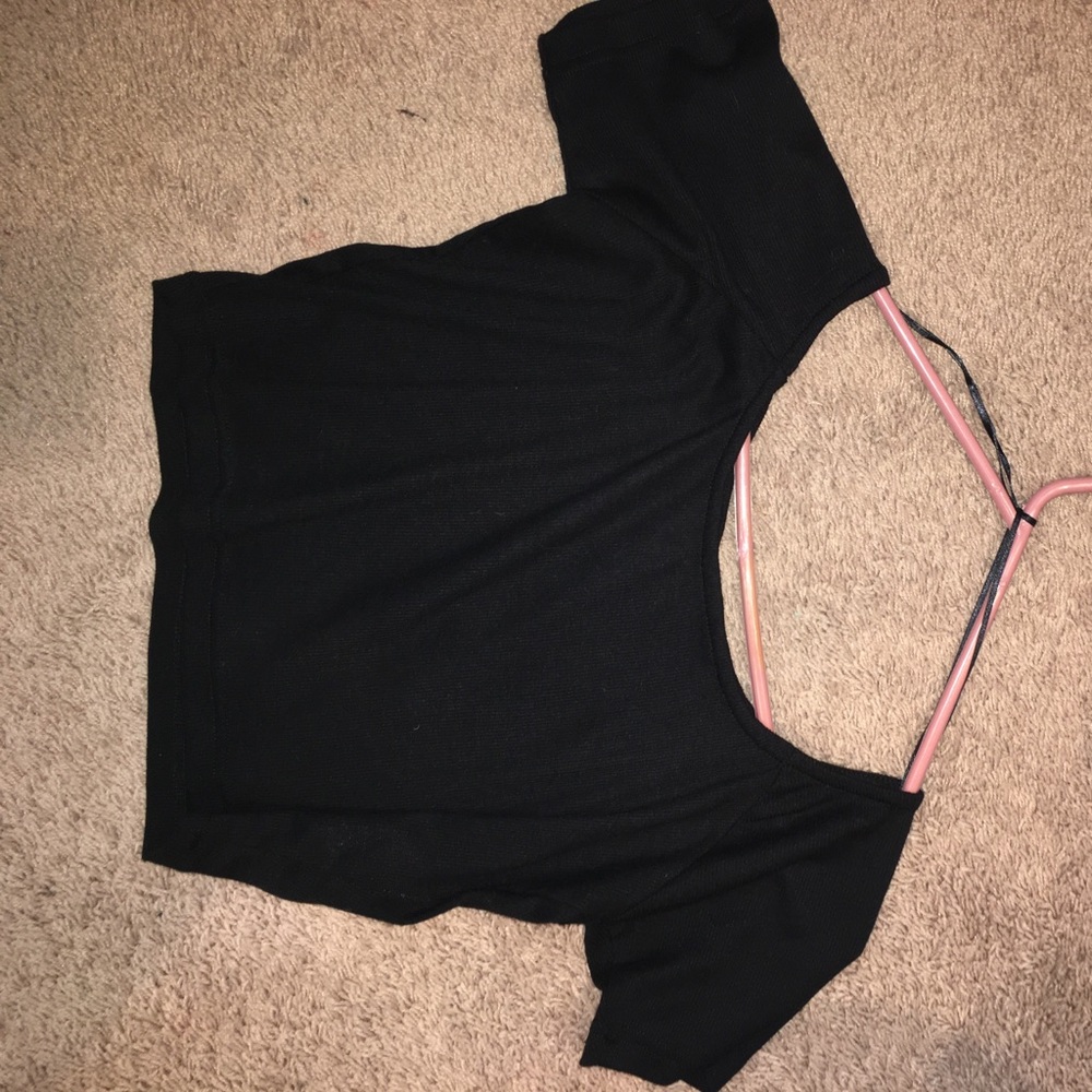 THREE crop tops, black white & grey