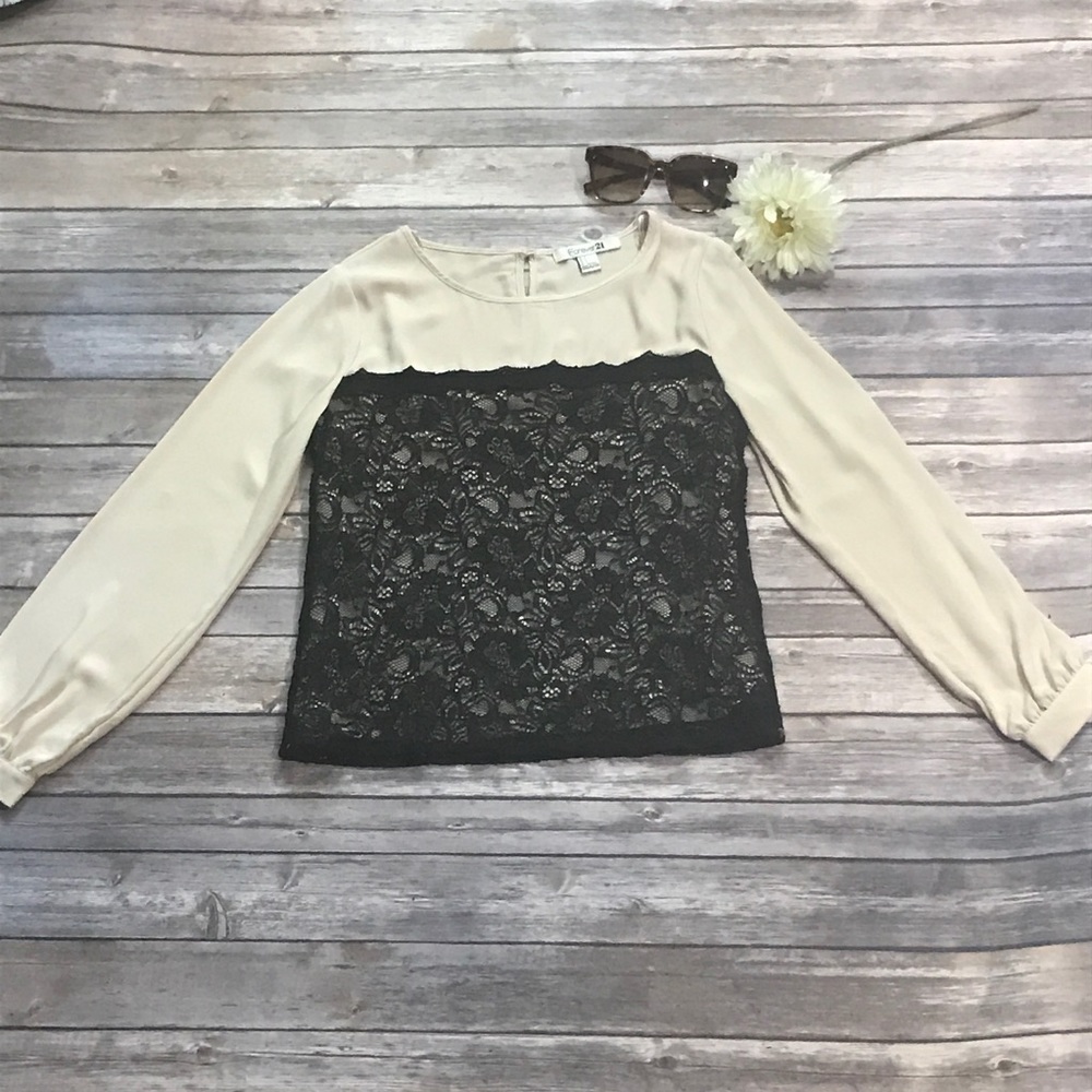 Cream long sleeve blouse with black Lace corset