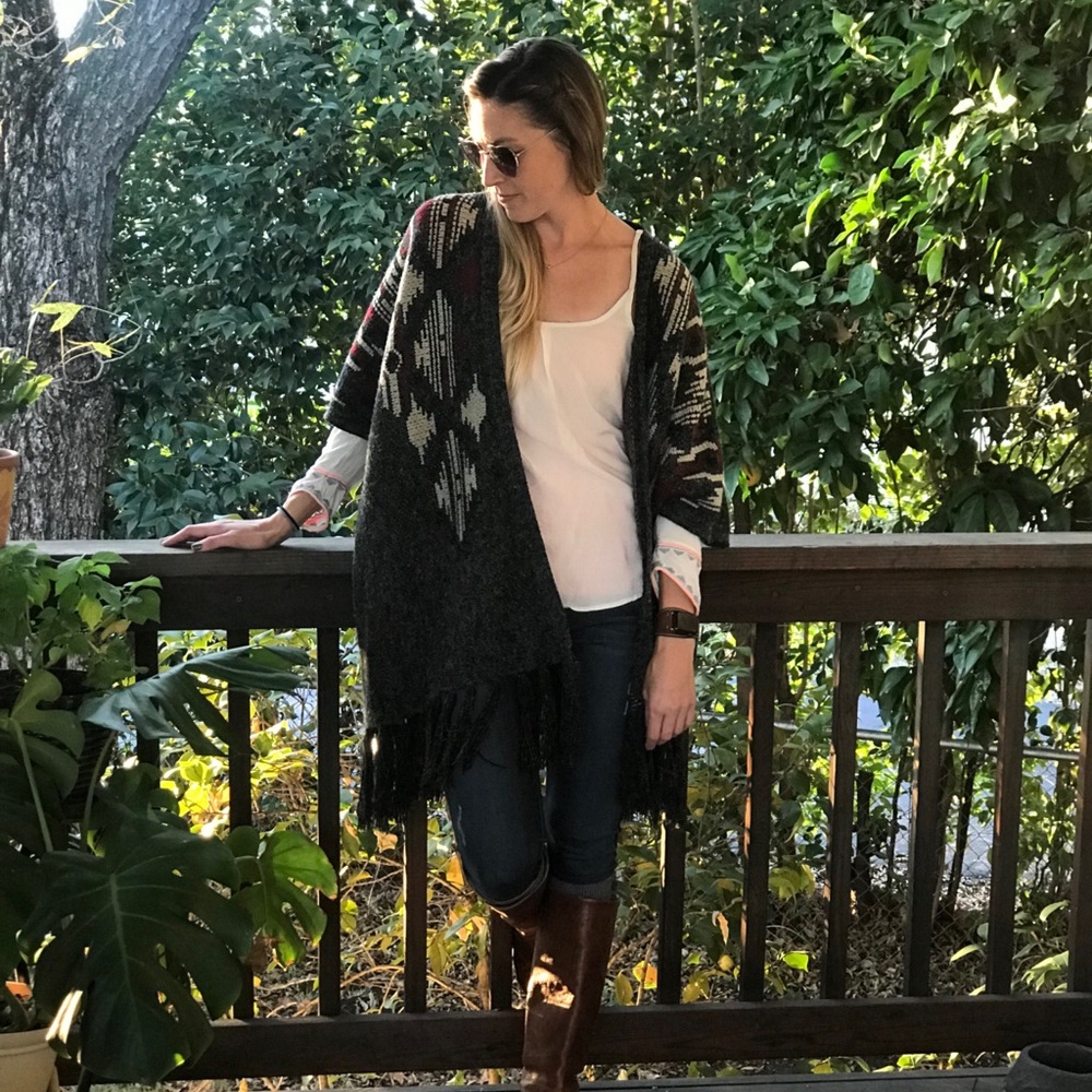 Last one! Soft charcoal grey poncho with tassels