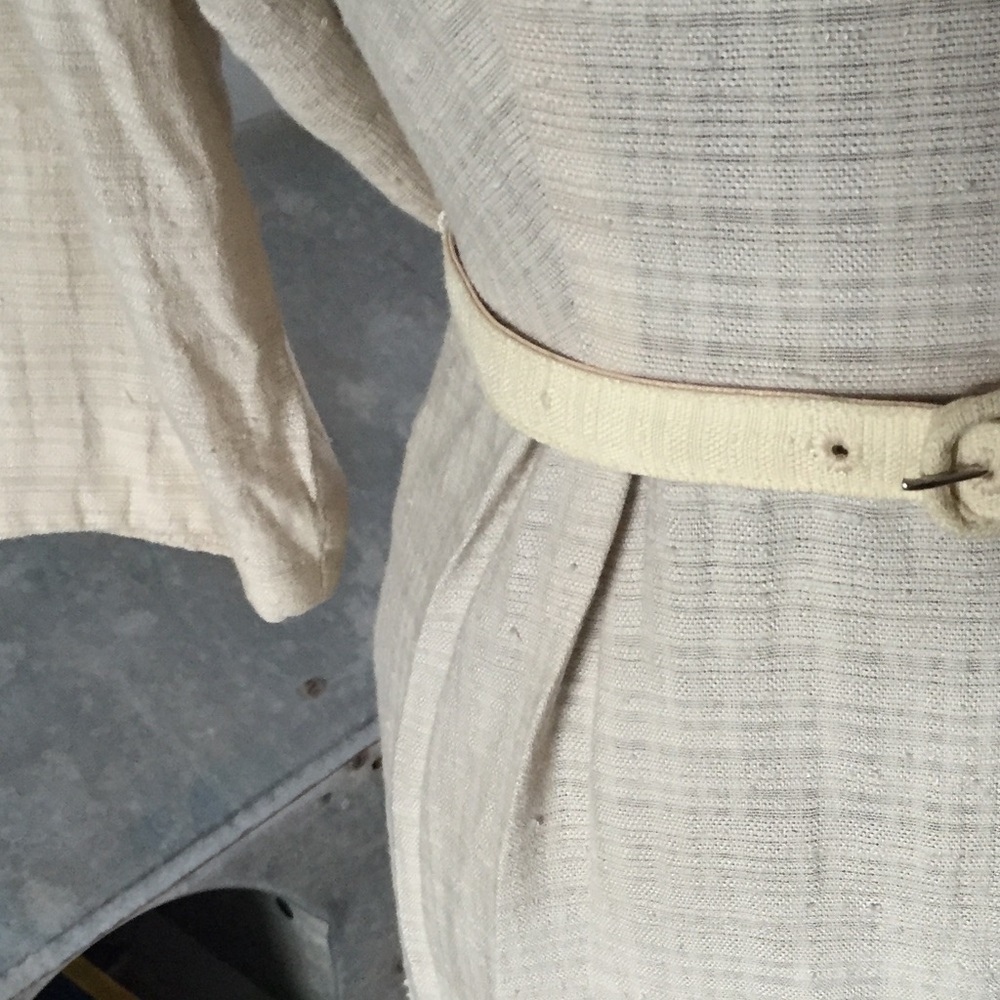 3 Piece Vtg linen cream pencil skirt belt & jacket