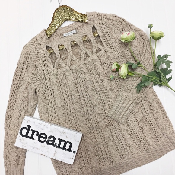 LC Lauren Conrad Sweaters - LC Lace insert Beige Cable Knit Sweater