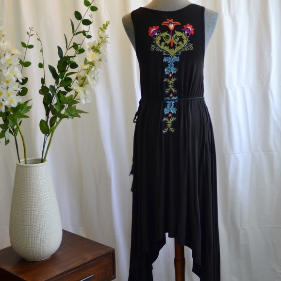 Caite Embroidered Sharkbite Hem Sleeveless Dress S - Picture 4 of 5