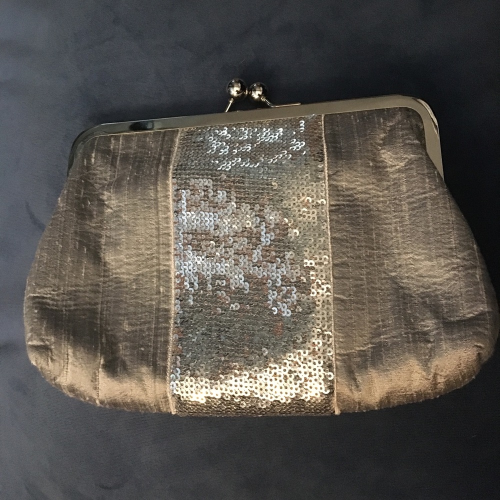 Silver Silk and Sequin Clutch