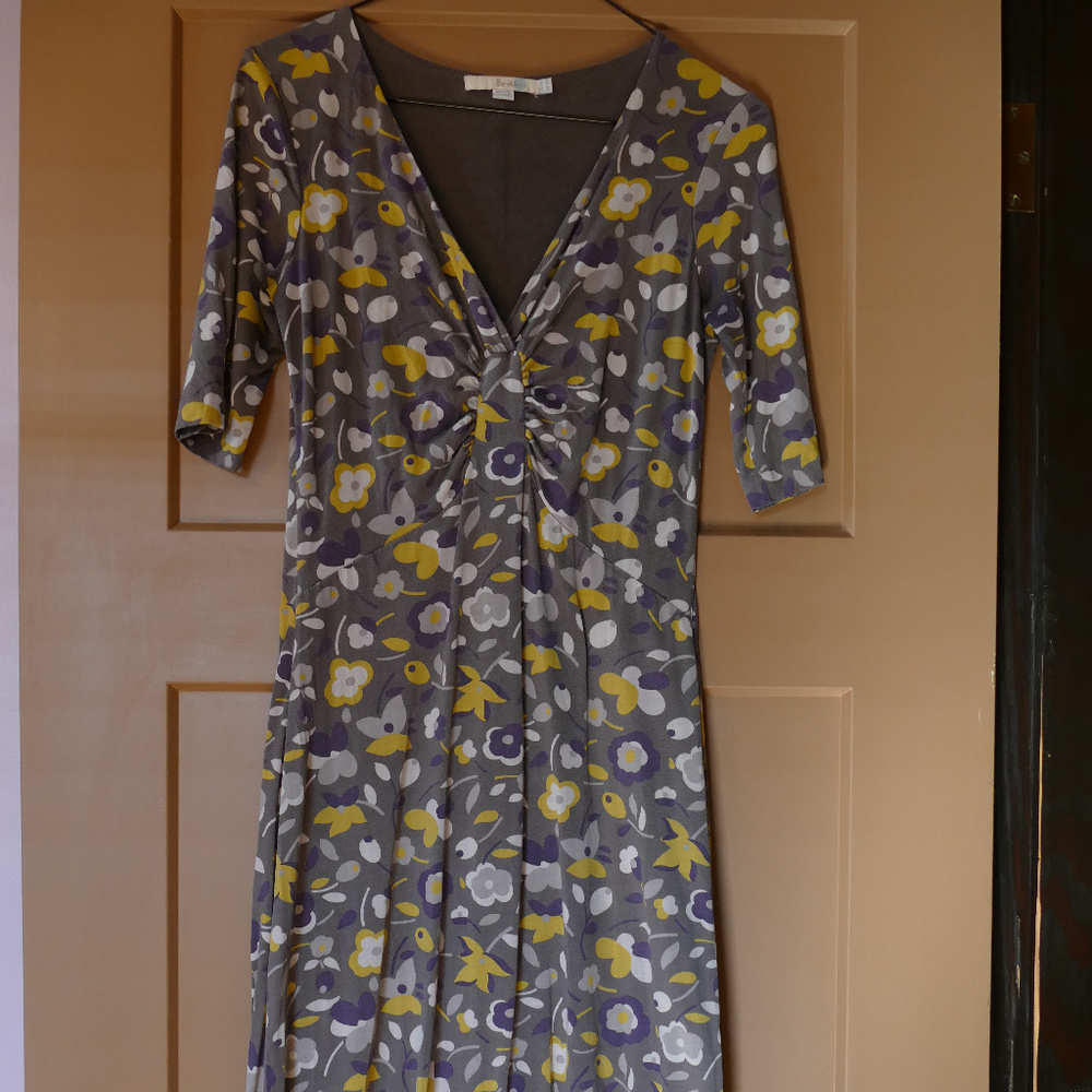 Boden 3/4 Sleeve Grey Print Sun Dress
