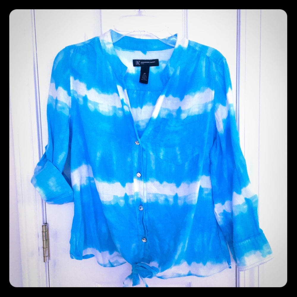 Women's INC Tie Front Crop Blouse