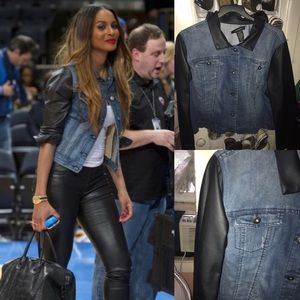 Plus size Denim Jean Jacket Faux Leather Sleeves