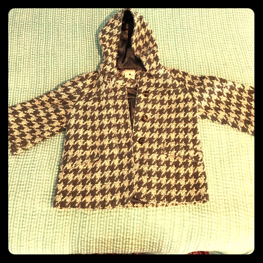 Hooded 3/4 sleeve houndstooth coat from Anthro