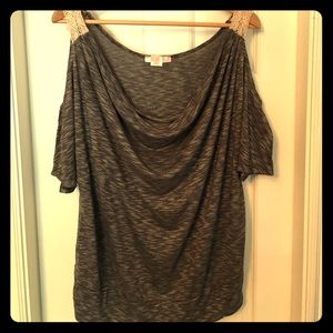 Crotchet/open shoulder gray top