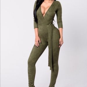 Green suede jumpsuit