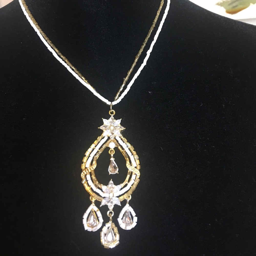 Crystal,gold tone and bead necklace