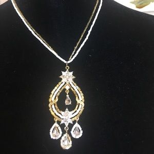 Crystal,gold tone and bead necklace