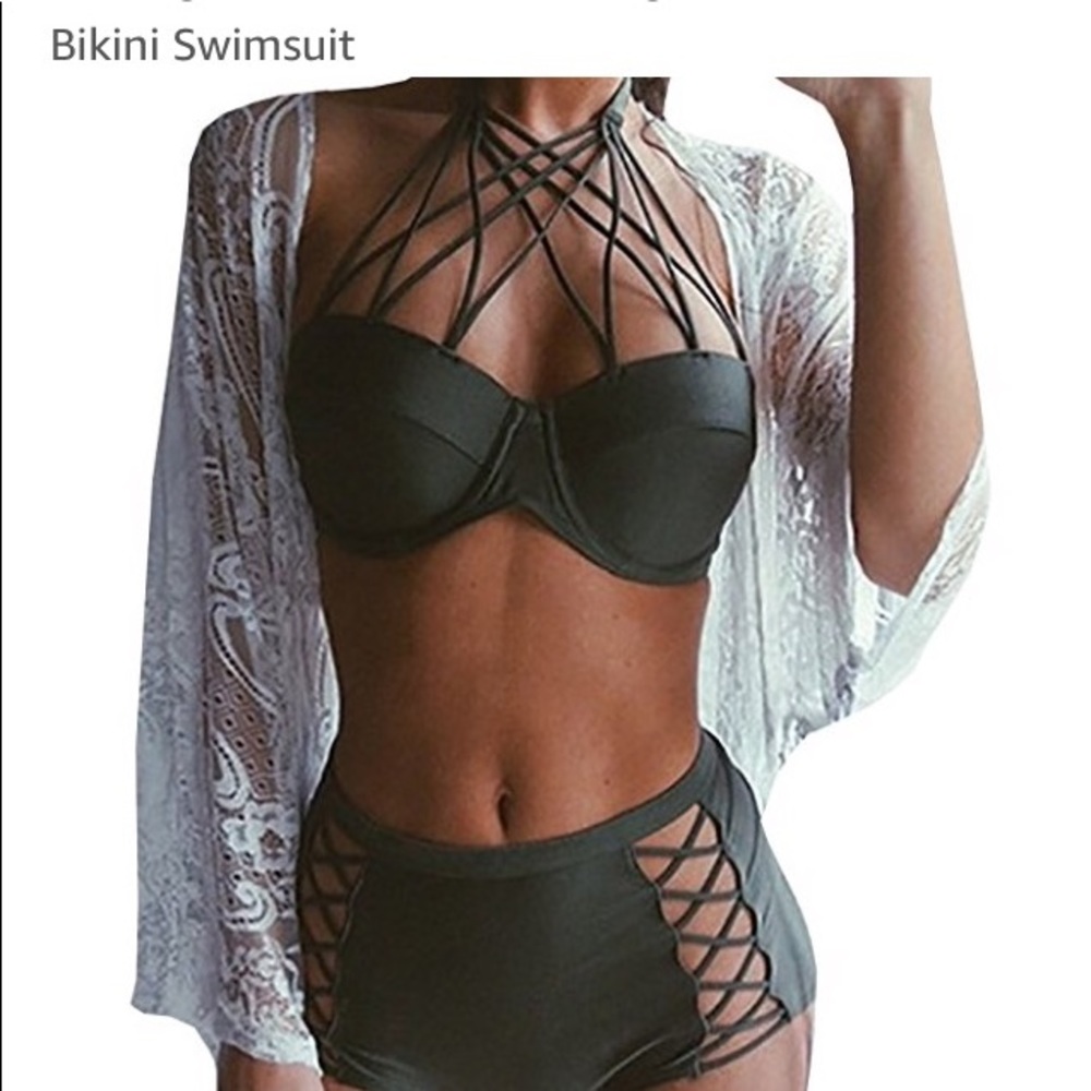 Army green high waisted swimsuit