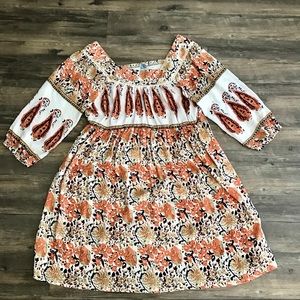 Bell Sleeve Tribal Pattern Dress
