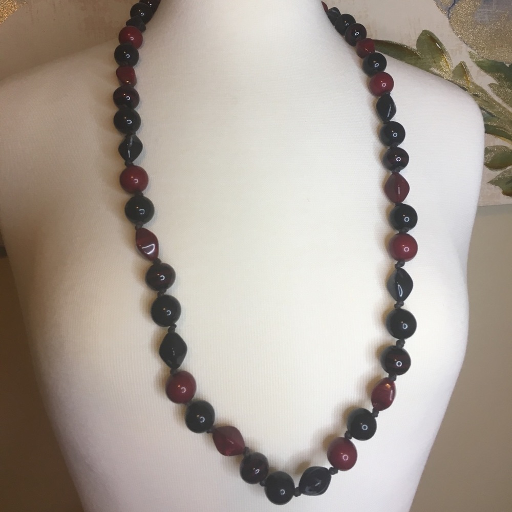 Red and black beaded statement necklace