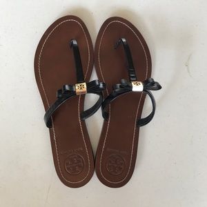 Tory Burch Black Leighanne Bow Thong Sandals 10