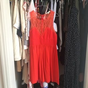Coral Sandro Dress W/ Lace Top