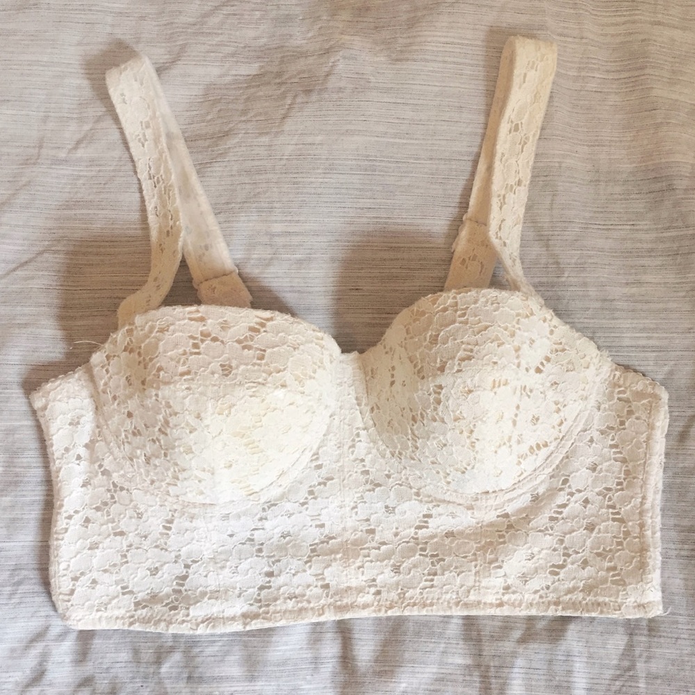 Cream Lace Bra Top Cropped Top