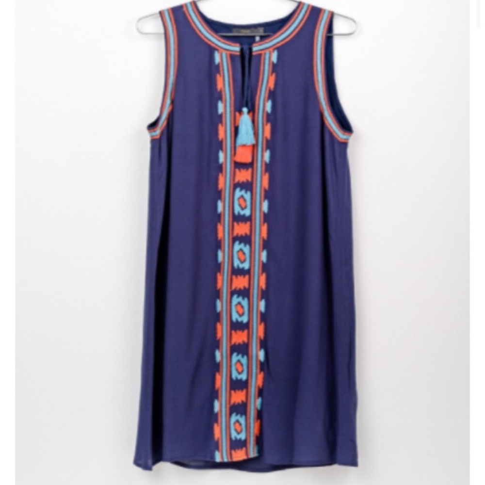 Navy and Orange Aztec Dress