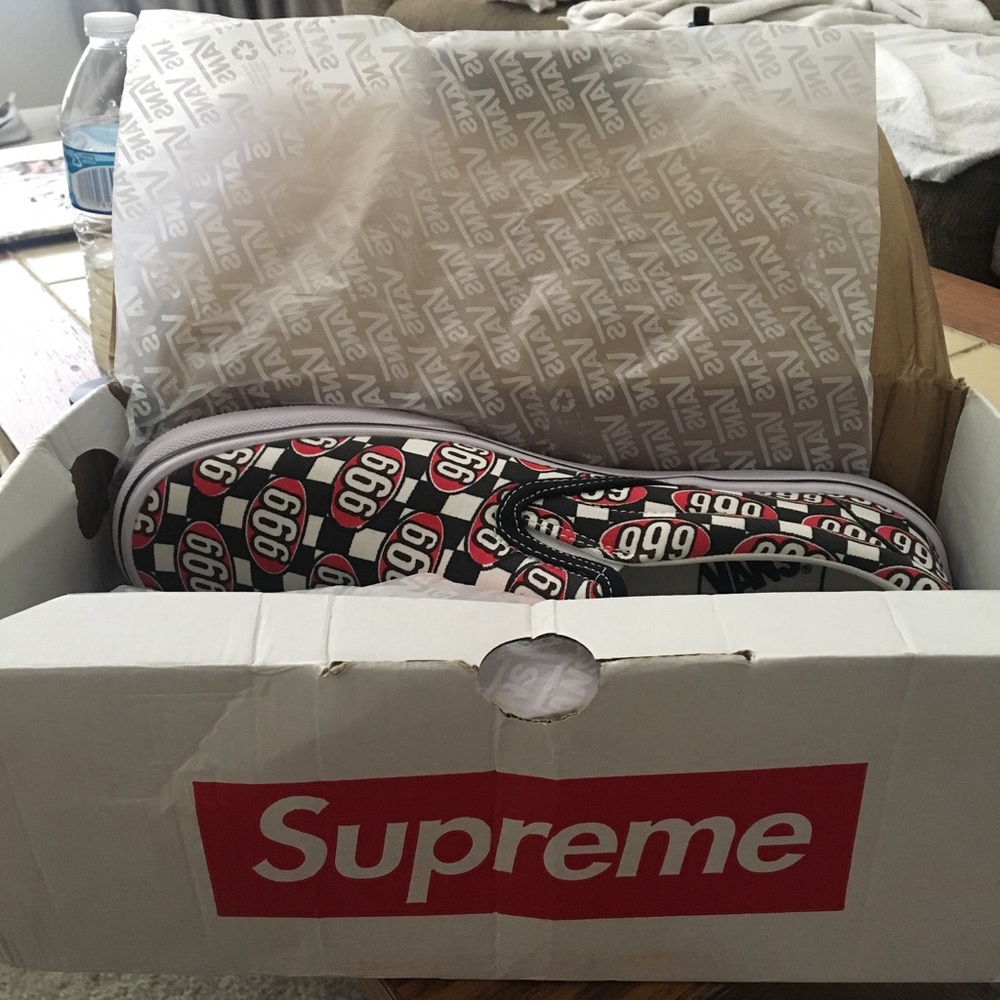 VANS X SUPREME 666 SLIP ONS!!