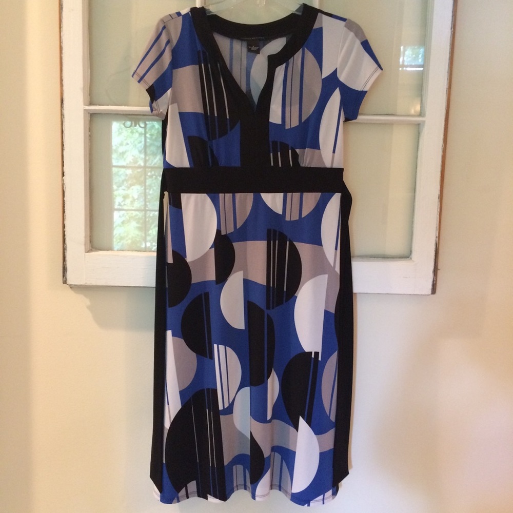 Black, white, blue super comfy, slinky dress.
