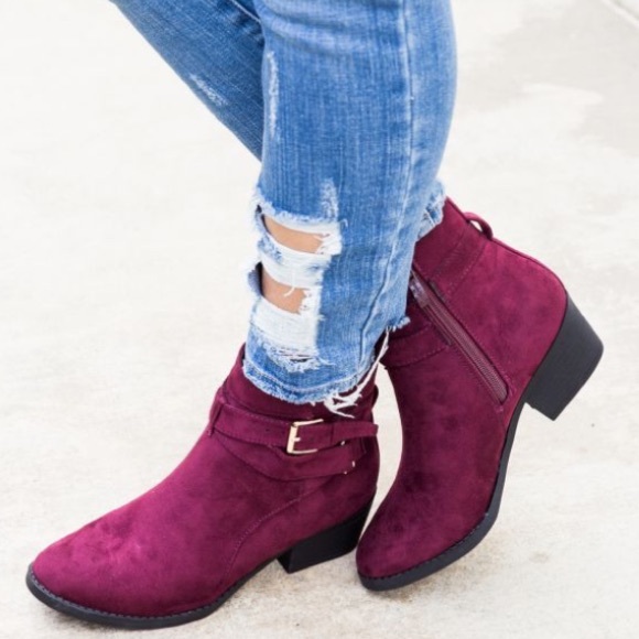 Jennifer's Chic Boutique Shoes - Wine buckle Booties