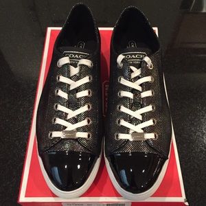 Coach Leather Black Silver Tennis Shoes Sneakers!