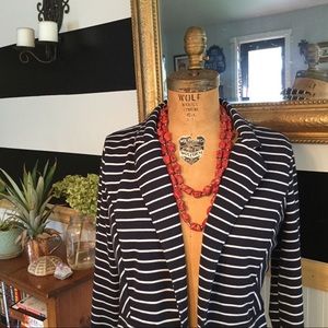 Nautical style navy and white stripe cotton blazer