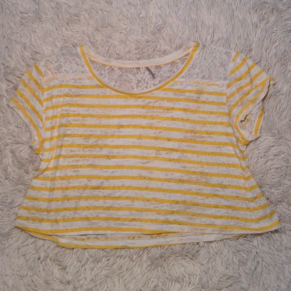 Yellow and white striped loose fitting shirt